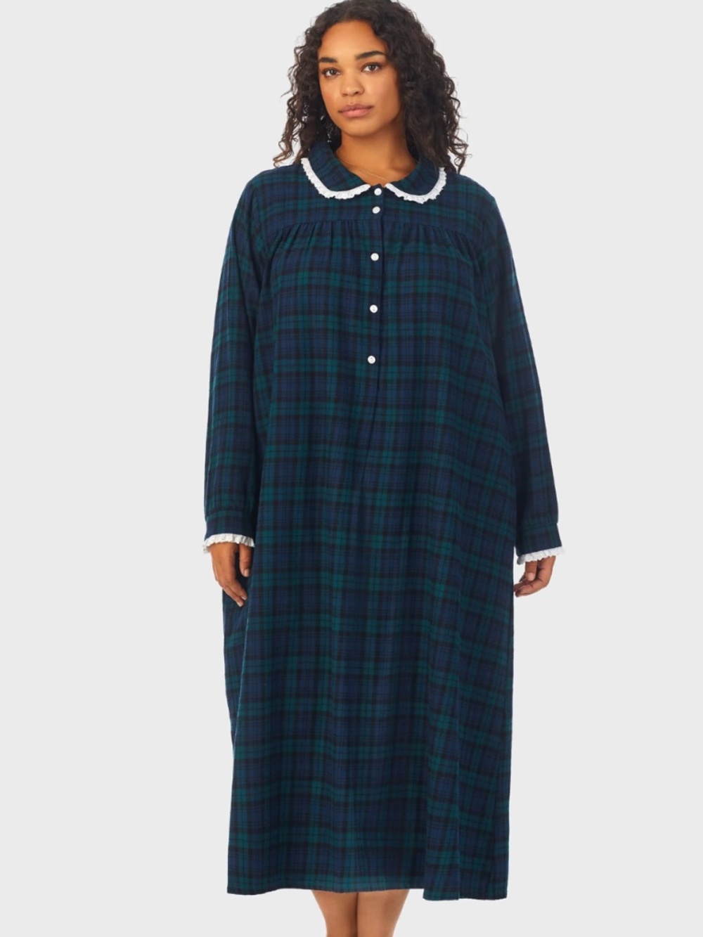 NWT Lanz of Salzburg Black Watch PeterPan Tartan Plaid Flannel Gown Women L Cozy